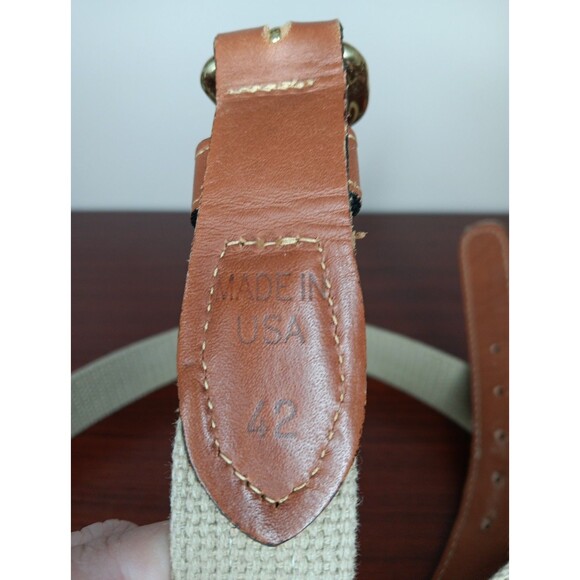 Zep Pro Leather & Canvas Belt Size 42 Brown Khaki Brass Buckle South Carolina - Picture 5 of 5